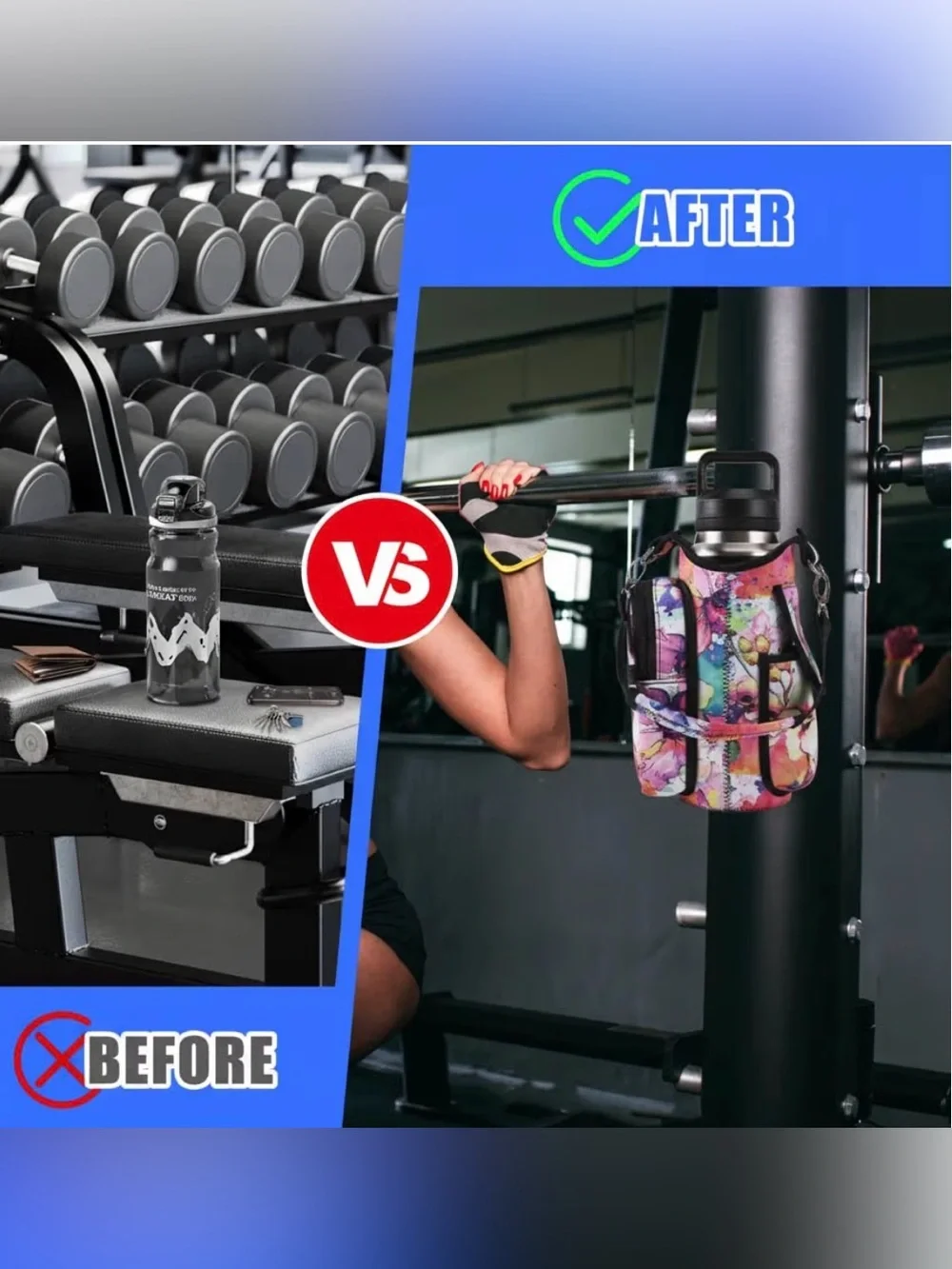 Floral Magnetic Gym Bag Water Bottle Holder with Phone Pockets & Shoulder Strap